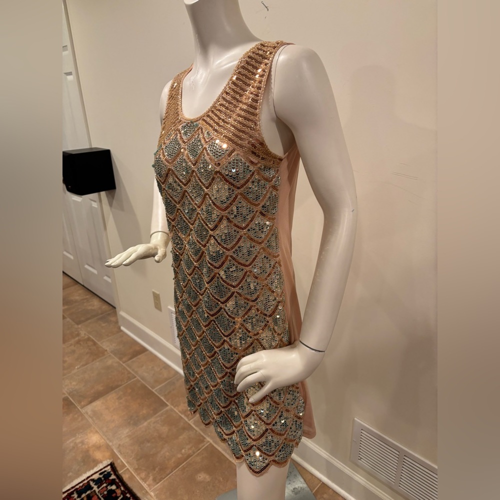 Pronto USA Sequin Mermaid Art Deco Scallop Dress, rose gold and blue, OS - Picture 4 of 14